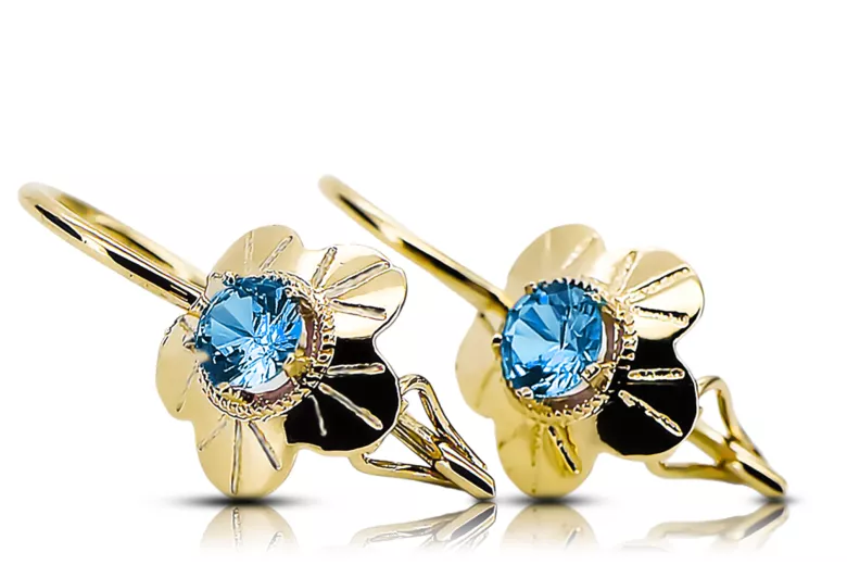 Earrings Aquamarine 14K Yellow gold Vintage style vec028y